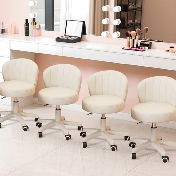 WXJHL Home Office Chair with Wheels PU Leather Swivel Drafting Chair with Back Rolling Round Stool Height Adjustable Work Task Vanity Salon Spa Stool Chair ( 13.8 * 2 * 9.9)