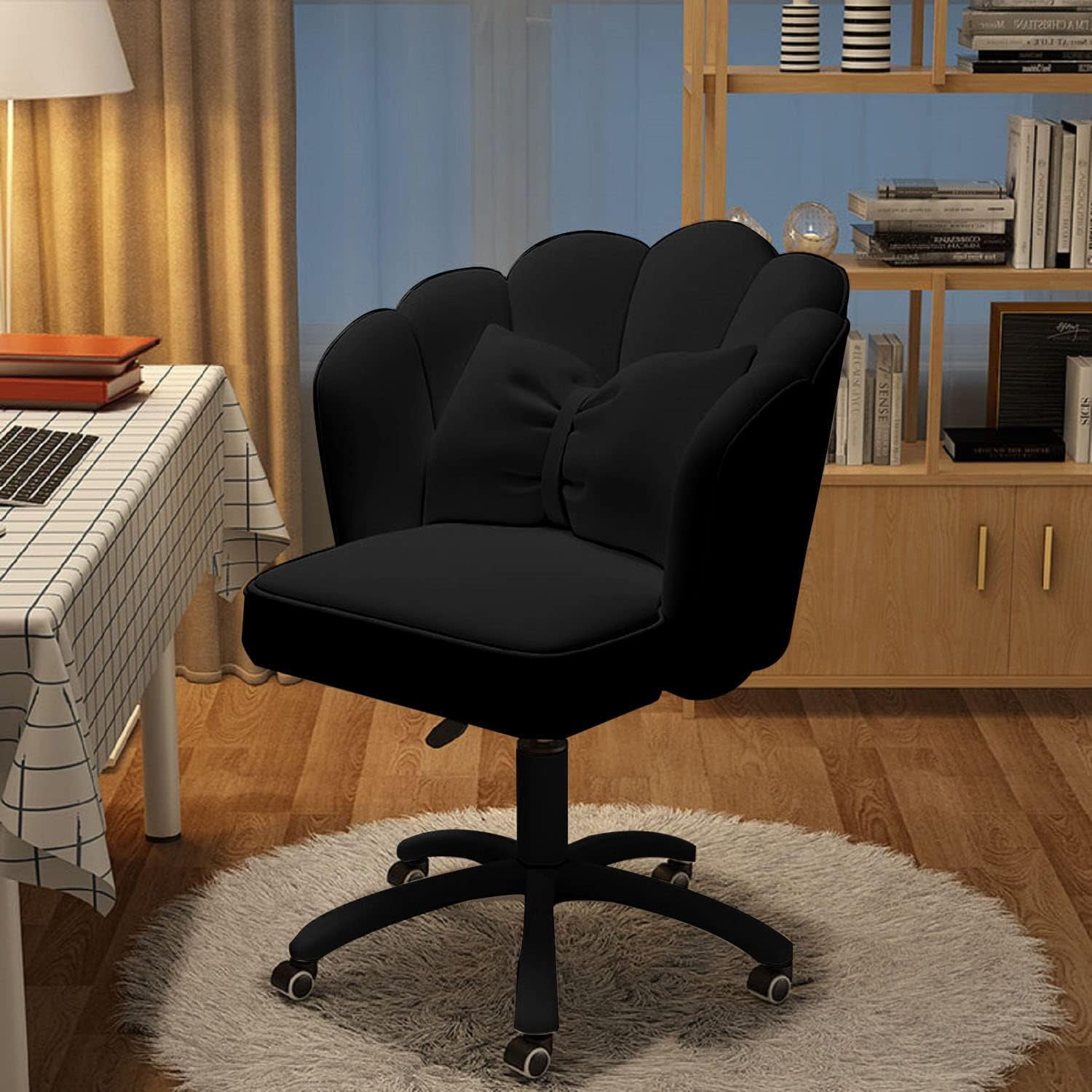 WXJHL Office Chair Cute Petal Desk Chair, Modern Fabric Home Butterfly Chairs Height Adjustable Chair Makeup Chairs Computer Chairs（Black）