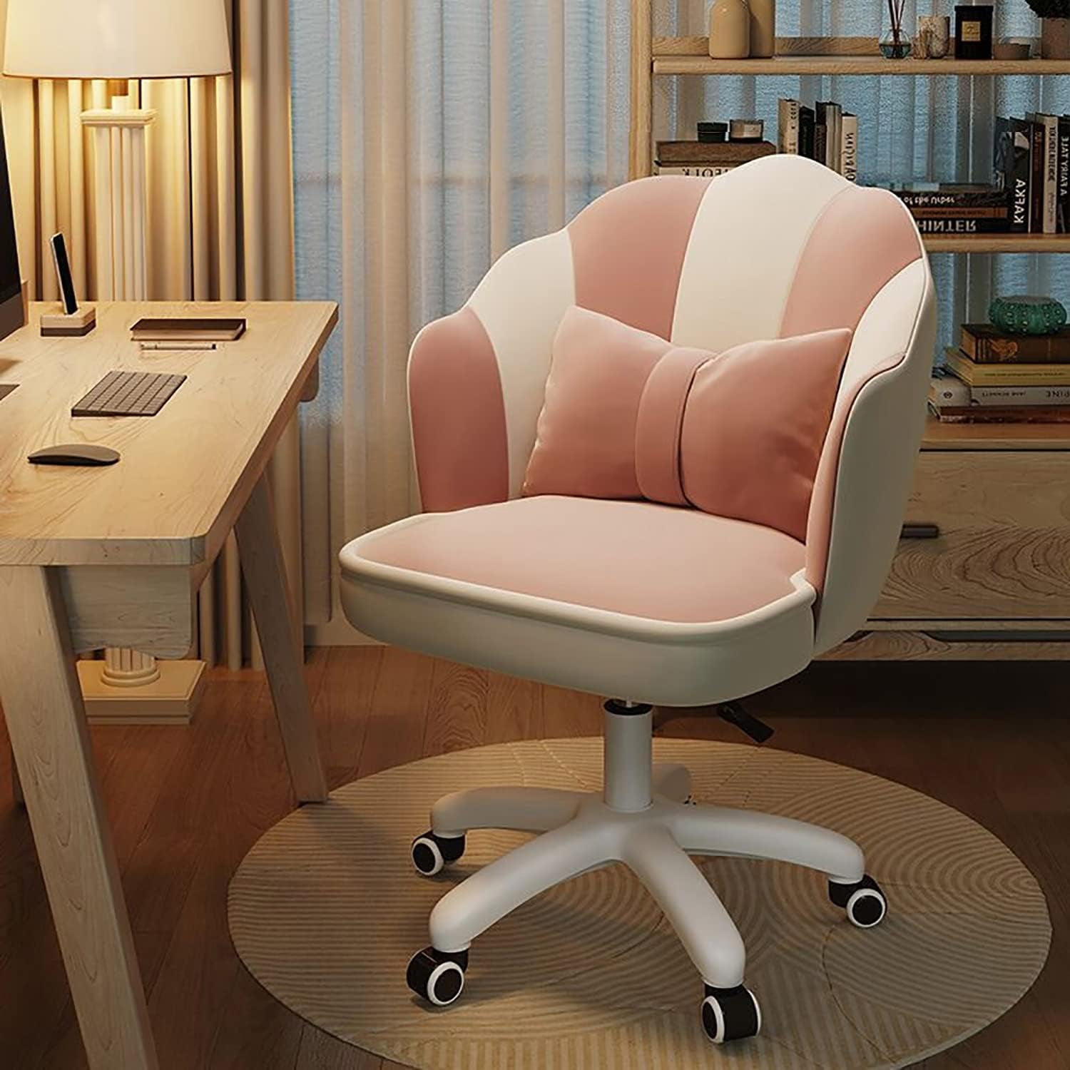 WXJHL Office Chair Cute Petal Desk Chair, Modern Fabric Home Butterfly Chairs Height Adjustable Chair Makeup Chairs Computer Chairs（Pink and White）