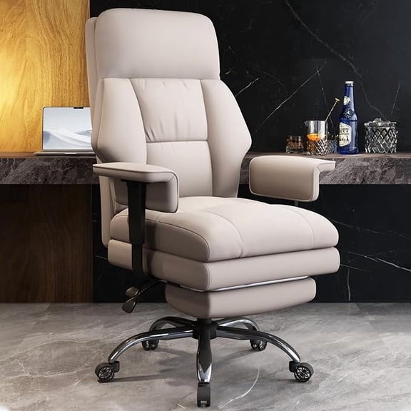 WXJHL Office Chair with Leg Rest, Leather High Back Executive Office Chair with Wheels, Ergonomic Desk Chairs with Lumbar Support for Home Office,Beige