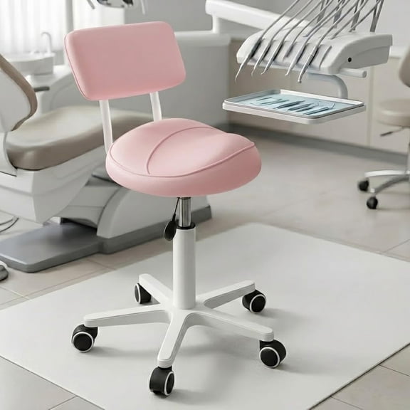 WXJHL Saddle Stool with Back Support Thick Padded Seat Ergonomic Chair Swivel Rolling Saddle Chair with Wheels for Hair Salon, Dental Clinic, Spa, Massage Studio, Office & Home, Pink