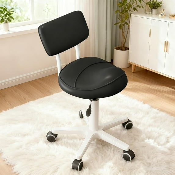 WXJHL Saddle Stool with Back Support Thick Padded Seat Ergonomic Chair Swivel Rolling Saddle Chair with Wheels for Hair Salon, Dental Clinic, Spa, Massage Studio, Office & Home Black
