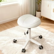 WXJHL Saddle Stool with Wheels Adjustable Height Swivel Rolling Saddle Chair Thick Padded Seat Ergonomic Chair for Hair Salon, Dental Clinic, Spa, Massage Studio, Office & Home,White
