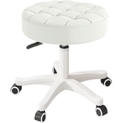 WXJHL Small Chair Round Rolling Stool with Wheels PU Leather Height Adjustable Swivel Drafting Work SPA Salon Stools Home Office Chair White
