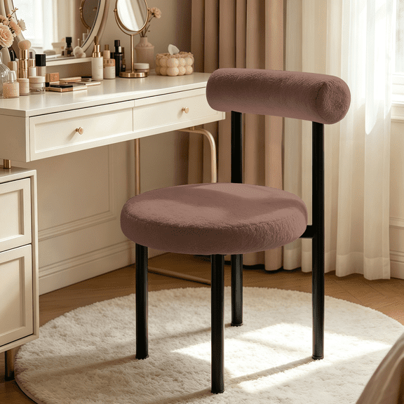 WXJHL Teddy Fleece Vanity Chair Double Sponge Cushion Solid Metal Legs,3085
