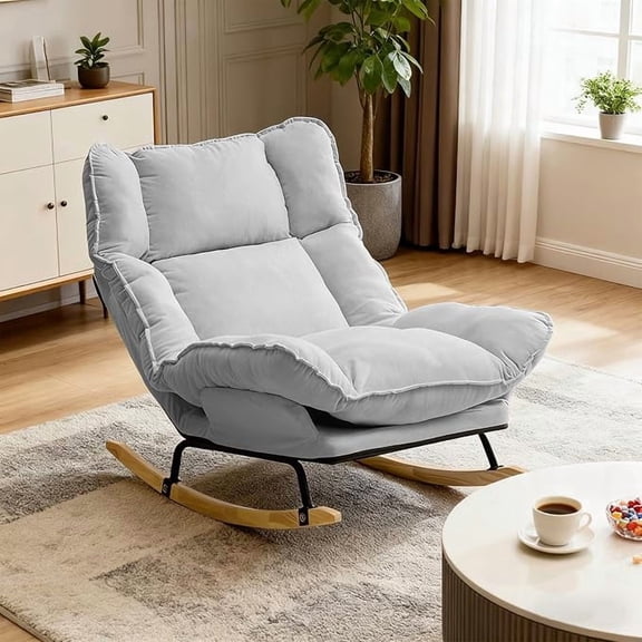 WXJHL Upholstered Rocking Chair Reading Chair with and Soft Cushion for Indoor and Outdoor,Extra-Wide Lounge Chair Adjustable High Backrest for Home Office Living Room Bedroom (Gray)