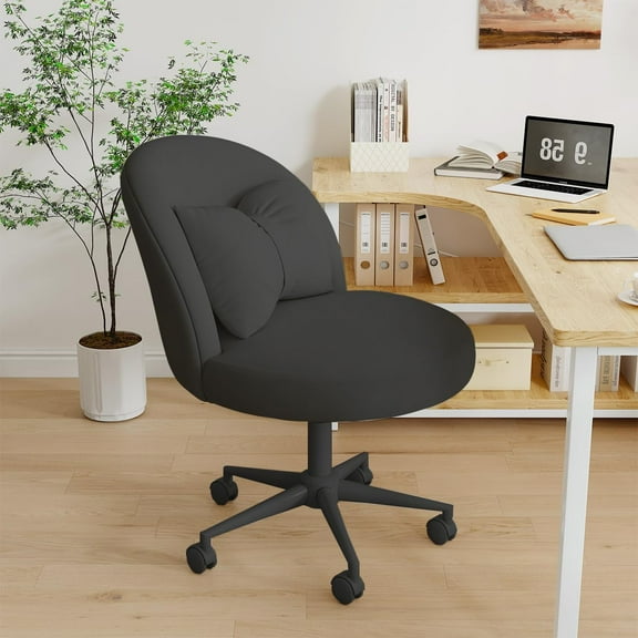 WXJHL Velvet Desk Chair with Pillow, Adjustable Height Armless Office Chair Soft Upholstery Makeup Chairs Modern Accent Vanity Chair for Home Office, Bedroom,Black