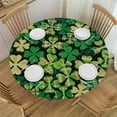 WXKJ Round Fitted Tablecloth, St. Patrick's Day Shamrock Clover Leaves