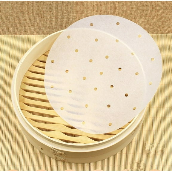 WXLCISI 100PCS Round Disposable Perforated Paper Bamboo Steamer Paper Liners Air Fryer
