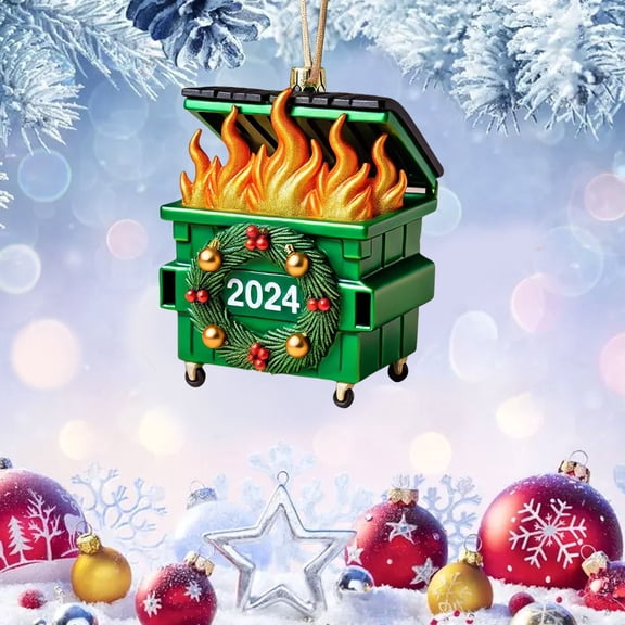 WXLCISI 8PCS Dumpster Fire 2024 Ornament Funny 2D Acrylic Dumpster Fire Christmas Tree Ornament For Coworkers For Friends & Family (Acrylic)