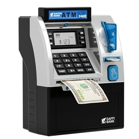 ATM Piggy Bank for Kids, ATM Machine for Real Money with Debit Card, Bill Feeder, Coin Recognition, Balance Calculator, Electronic Savings Safe Box, Gifts for Teen Boys Girls