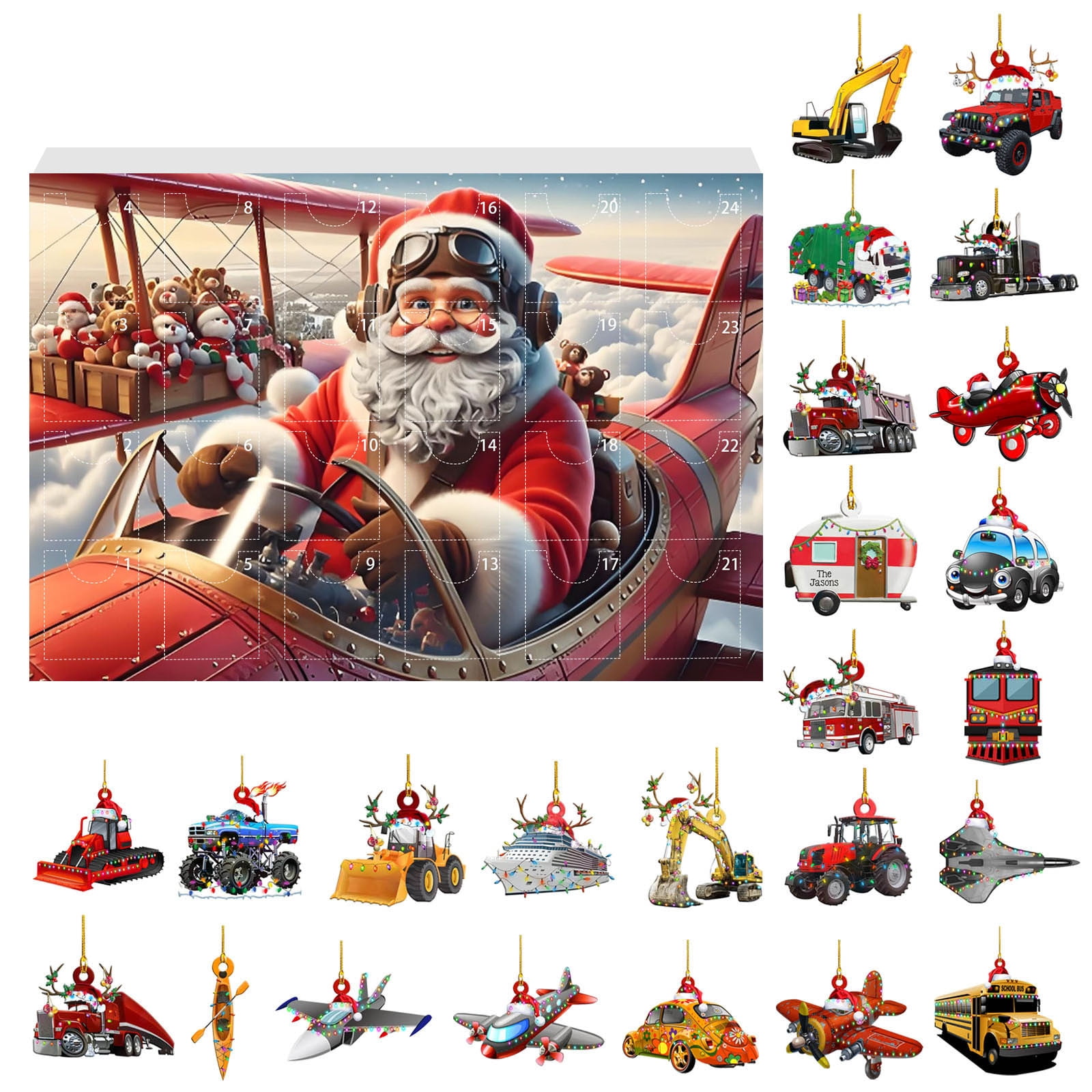 WXLCISI Advent Calendar With 24 Cars Trains Planes Etc. 2024 Advent