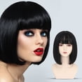 thumbnail image 1 of WXLCISI Bob Wigs with Bangs Short Straight Bob Wigs for Women Heat Resistant Fiber Synthetic Hair Wigs for Daily Party Use, 1 of 9
