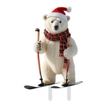 WXLCISI Christmas Cute Cartoon White Bear Ground Stake Insert Art Garden Decoration Colorful Xmas Outdoor Decoration For Yard For Christmas K