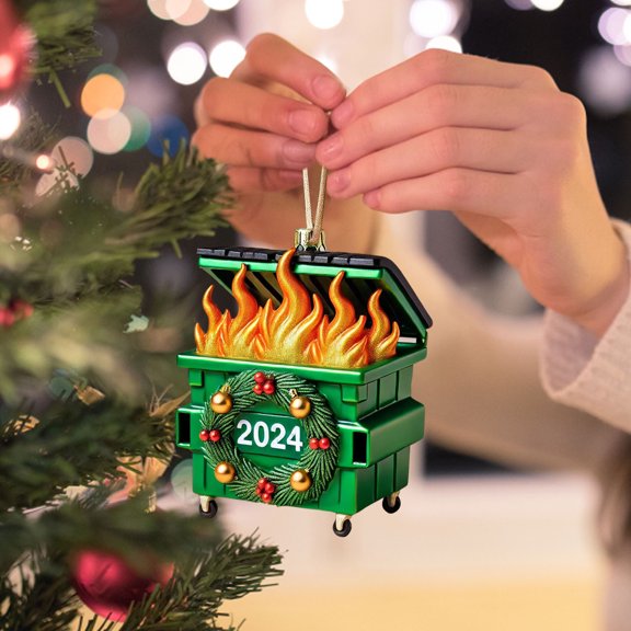 WXLCISI Dumpster Fire 2024 Ornament Funny 2D Acrylic Dumpster Fire Christmas Tree Ornament Hilarious For Coworkers For Friends & Family (Acrylic)