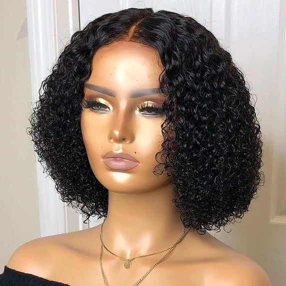 WXLCISI Lace Front Human Hair Wig Middle Part Curly Lace Closure Wig Short Wigs