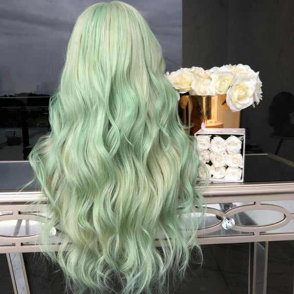 WXLCISI Long Green Wavy Wig for Women 25 Inch Middle Part Curly Wig Natural Looking Synthetic Heat Resistant Fiber Wig for Daily Party Use