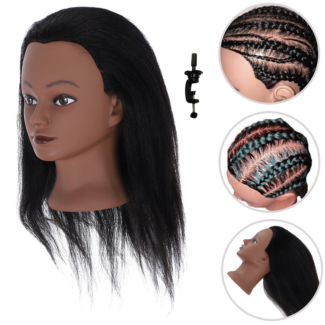 WXLCISI Mannequin Head Real Hair Styling Training Head Hairdresser Cosmetology Mannequin Manikin Training Dolls Head for Practice Hairstyle Manikin Training Head Hair and Free Clamp Holder