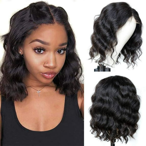 WXLCISI Short Black Wavy Wig for Women 11 Inch Shoulder Length Middle Part Curly Wig Natural Looking Synthetic Heat Resistant Fiber Wig for Daily Party Use