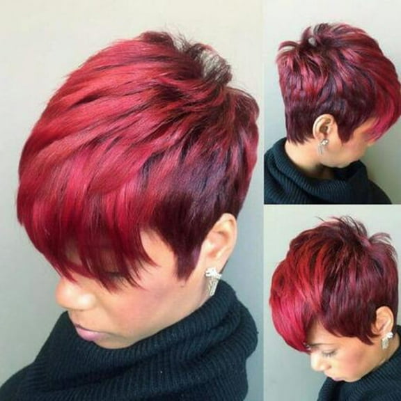 WXLCISI Short Red Wigs for Women Straight Pixie Cut Wigs with Bangs Natural Looking Synthetic Short Hair Wigs for Daily Party Use