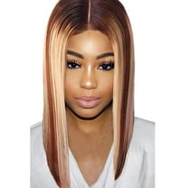WXLCISI Short Synthetic Bob Wig For Black Women Highlight Ombre Bob Wig Straight Synthetic Brown Mixed Blonde Wig 15inch Shoulder Length Wigs For Daily Use