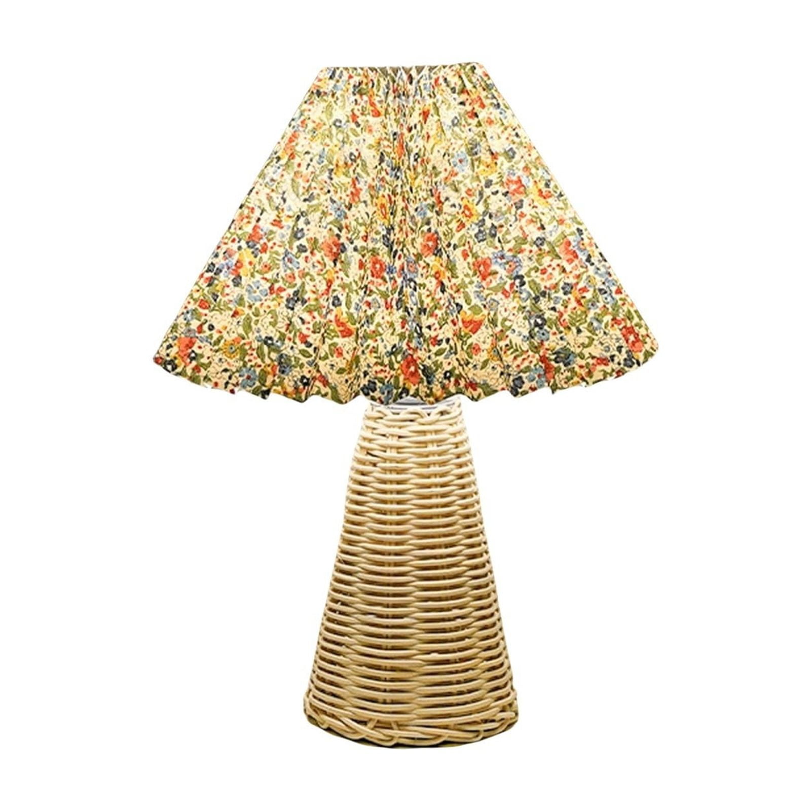 WXLCISI Wicker Table Lamp - USB Powered Vintage Farmhouse Lighting with Pleated Shade for ...