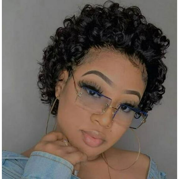 WXLCISI Women Black Brazilian Short Wavy Curly Parting High Temperature Fiber Hair Short Curly Wig with Net Wigs for Women Black