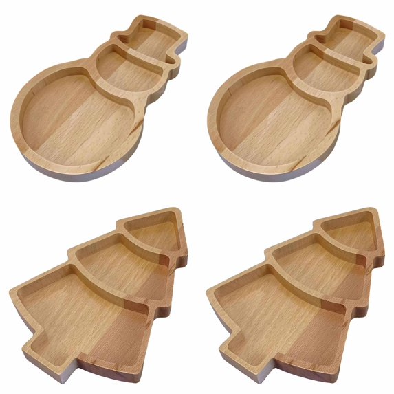 WXLCISI Wood Christmas Tree Serving Tray Christmas Charcuterie Board Cute Cutting Board Funny Serving Dish For Cheese Fruit Bread Vegetables Snack *4PCS
