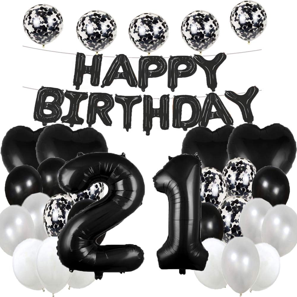 21st Birthday Balloon Decorations Kit - Black 21 Foil Number, Happy Birthday Banner, Confetti & Latex Balloons - View #7