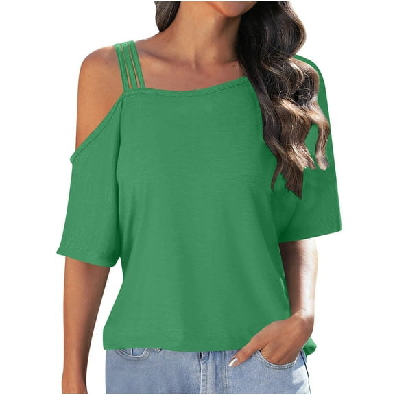 WXLWZYWL 1 Shoulder Tops Cold Shoulder Shirts Summer Short Sleeve T-Shirts Vacation Loose Casual Tees