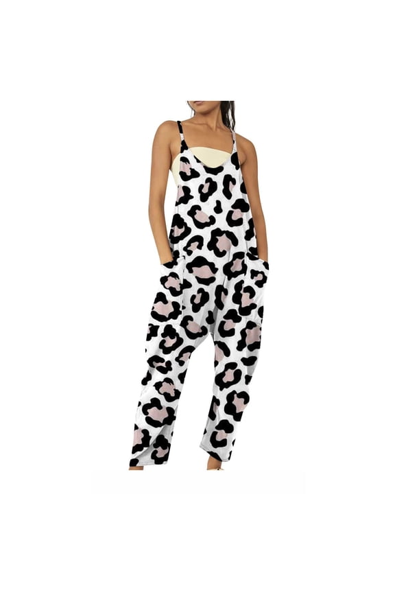 Under 10 Dollar Women Summer Jumpsuits And Rompers Loose Fit Casual Sleeveless Rompers Spaghetti Strap Comfy V Neck Overalls Outfits With Pockets