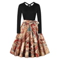 thumbnail image 1 of WXLWZYWL 1950s Vintage Christmas Dress for Women Christmas Trees Print Patchwork Plus Size Long Sleeve Prom Dress with Belt, 1 of 5