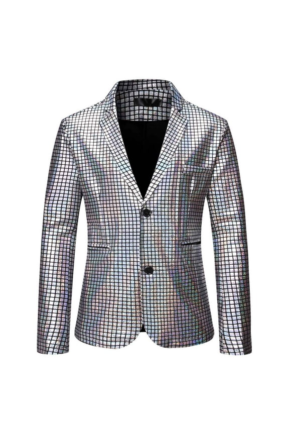 Men's 70s Disco Jacket Sequin Blazer Shiny Party Prom Outfit Dress Shirt Sequins Long Sleeve Button Down Shirt Luxury Disco Party Nightclub Christmas Prom Costume