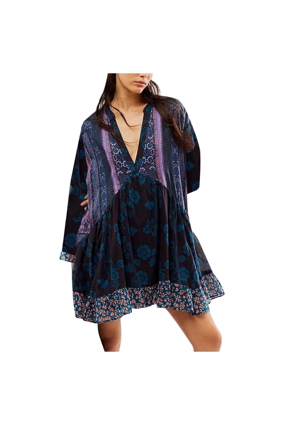 Hot Short Mini Dress Babydoll Dress for Women Short Sleeve V Neck Oversized Boho Summer Dress,Y2K Mini Dresses