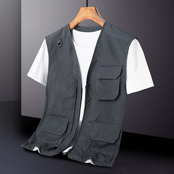WXLWZYWL Mens Lightweight Summer Fishing Vest Safari Travel Photo Cargo Vests Sleeveless Jacket Outdoor Work Clothing