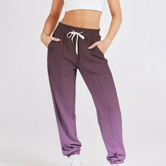 WXLWZYWL 2024 Sweatpants for Women Trendy Plaid Gradient Printed High Waist Wide Leg Pants Work Casual Loose Fit Pocket Lounge Joggers