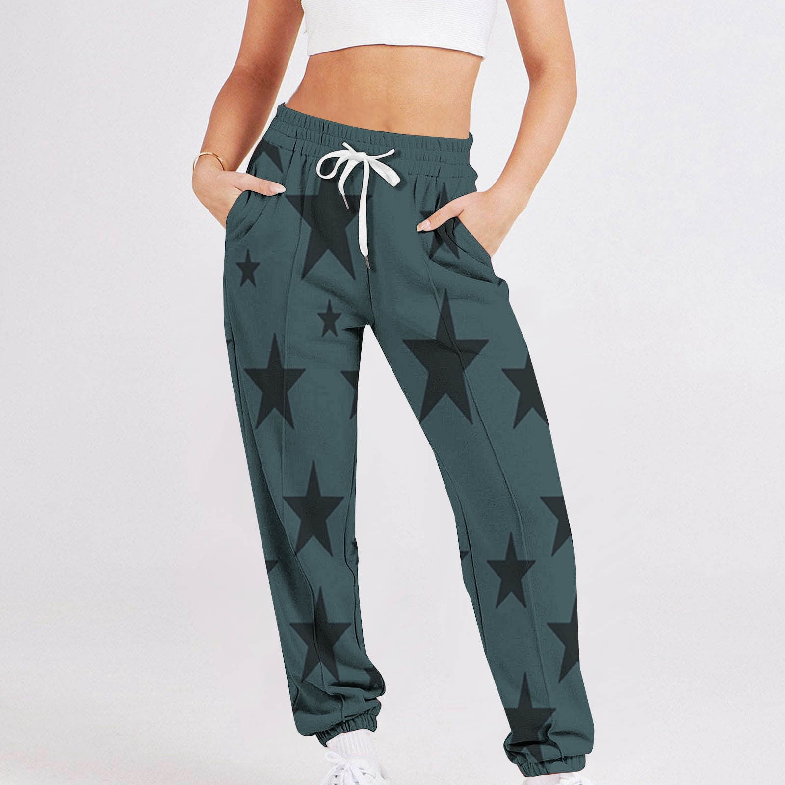 Women Solid Color Pants Adjustable Drawstring Joggers