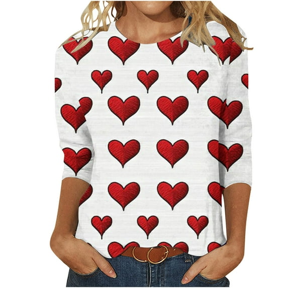 WXLWZYWL 2024 Trendy Vintage/Valentine Day 3/4 Sleeve Top for Women,Ladies Casual Three Quarter Sleeve T Shirt Blouse for Holiday