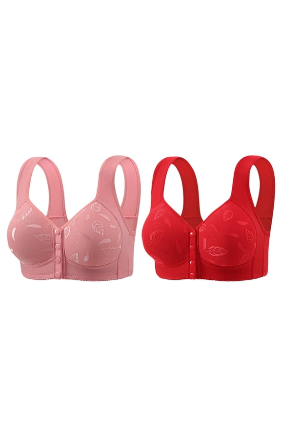 2PC Women Plus Size Bra Seamless Wireless Adjustable Front Closure Push Up Breathable Underwear
