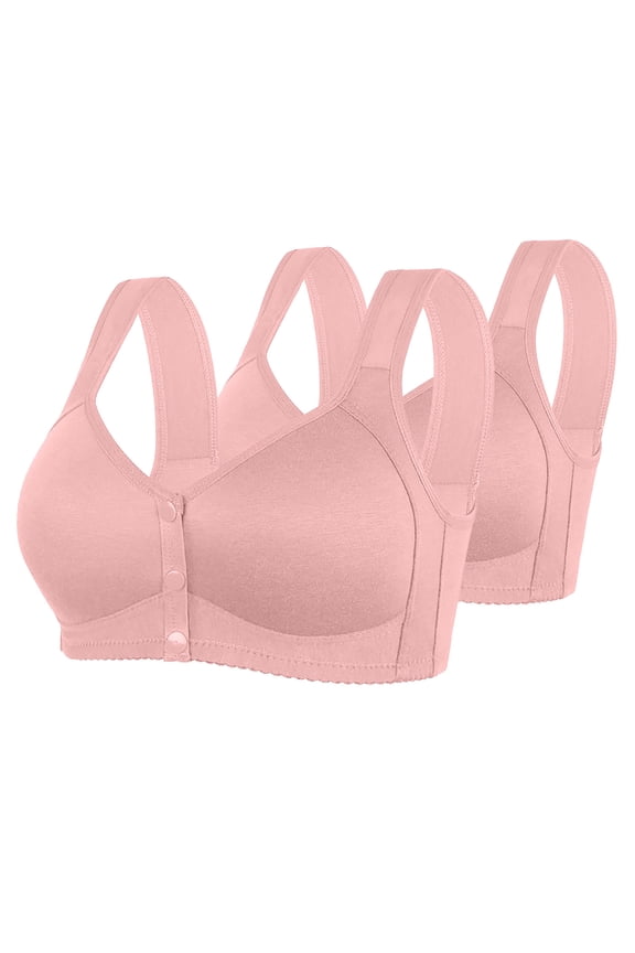 2PC Women Plus Size Bra Wireless Magnetic Free Push Up Front Closure Lightly Padded Bralette Solid Daily Bra