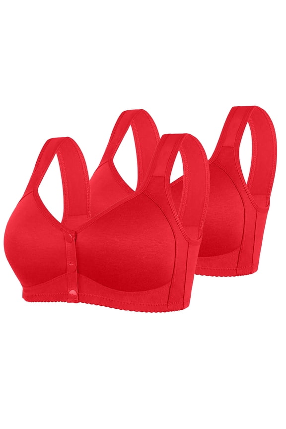 2PC Women Plus Size Bra Wireless Magnetic Free Push Up Front Closure Lightly Padded Bralette Solid Daily Bra