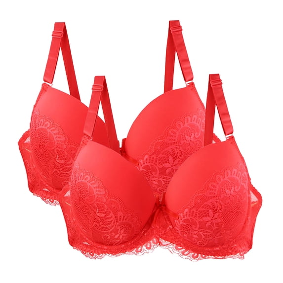 WXLWZYWL 2PC Women Wireless Lace Bra Lightly Padded Push Up Breathable Daily Solid Basic Bra
