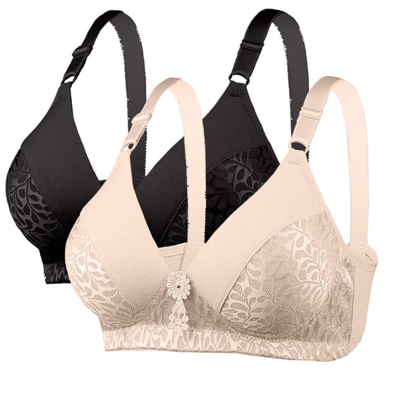 WXLWZYWL 2PC Women Wireless Lace Bra Lightly Padded Push Up Breathable Daily Solid Basic Bra
