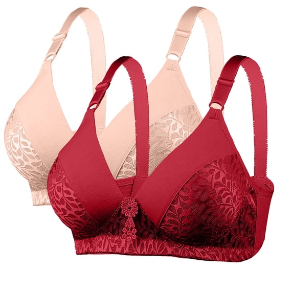 WXLWZYWL 2PC Women Wireless Lace Bra Lightly Padded Push Up Breathable Daily Solid Basic Bra