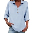 thumbnail image 1 of WXLWZYWL 3/4 Sleeve Cotton Linen Tops for Women 2026 Loose Fitted V Neck Button down Shirts Cute Solid Summer Beach Tee Shirts, 1 of 5