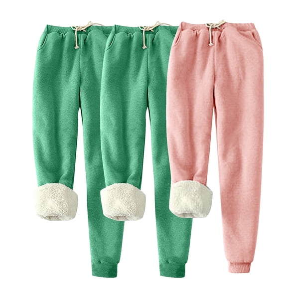 WXLWZYWL 3PC Thermal Sweatpants for Women Cold Weather 3 PC Winter Warm Fleece Pants Sherpa Lined Sweatpant Jogger Track Pants Plus
