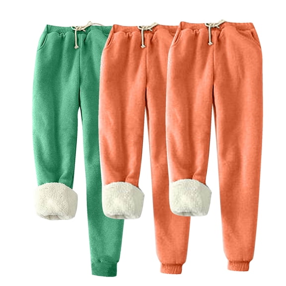 WXLWZYWL 3PC Thermal Sweatpants for Women Cold Weather 3 PC Winter Warm Fleece Pants Sherpa Lined Sweatpant Jogger Track Pants Plus