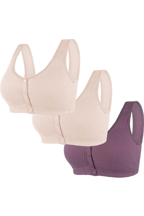 3PC Women Plus Size Bra Magnetic Free Wireless Push Up Front Closure Lightweight Breathable Racerback Underwear