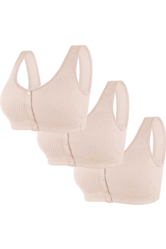 3PC Women Plus Size Bra Magnetic Free Wireless Push Up Front Closure Lightweight Breathable Racerback Underwear