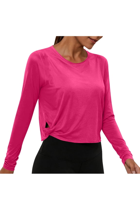 Athletic Tops for Women Long Sleeve Cropped Yoga Tops Crewneck Loose Fitted Runing Gym Tees